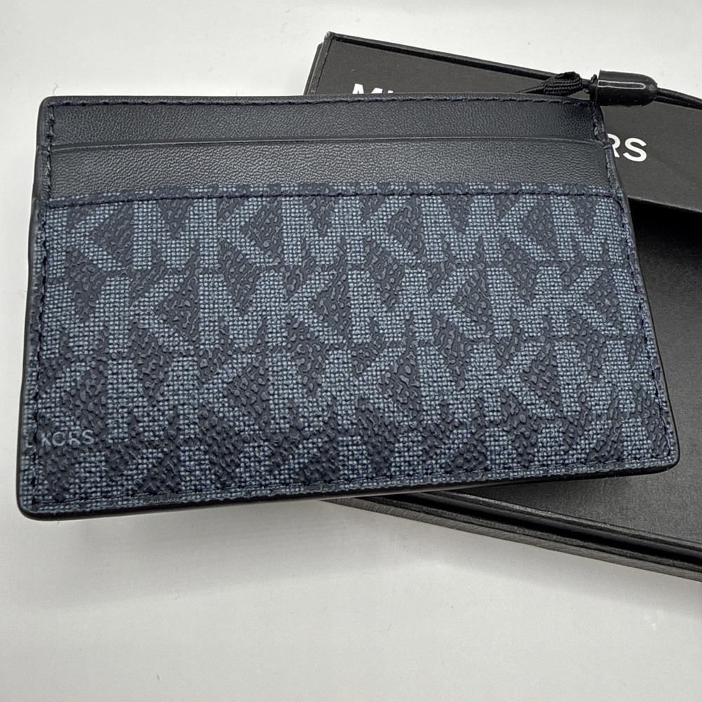 Michael Kors Men's Card Wallet Blue/White/Black Logo Stripe - Picture 3 of 5